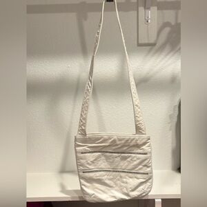 Dawli Leather Chic White Shoulder Bag with Rhinestones